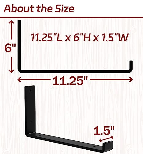 Isoker 12 Pack - 11.25"L X 6"H X 1.5"W Shelf Bracket, 1/5” Thick Iron Metal Wall Floating Shelf Bracket, Rustic Industrial J Lip Shelf Bracket #TOP1
