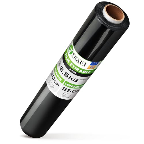 V1 Trade Film Noir Emballage Noir - Film Palette 50cm x 350m - Plastique Protection pour Colis et Meubles