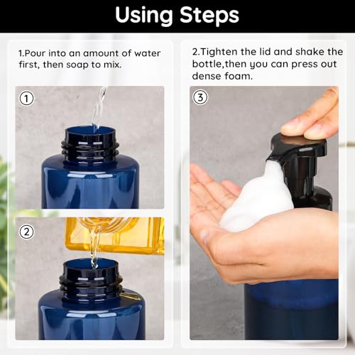 Image of Segbeauty 4pcs Foaming Hand Soap Bottle Set, 13.5oz Empty Refillable Foaming Dish Soap Dispenser Blue, 400ml Plastic Press Pump Foam Pump Bottle Dispenser Container for Conditioner Lotion Bathroom