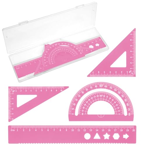 JEYORZY 4 pcs Juego de reglas, Escuadra cartabon y transportador, conjunto de regla, reglas metalicas, reglas escolares reglas kit, conjunto de geometría para el maestro estudiante de la escuela, azul