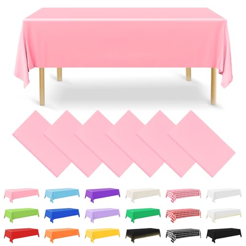 NACHLYNN Lot de 6 nappes rectangulaires jetables en Plastique Rose de 137 x 274 cm pour fête, fiançailles, Mariage, baptême, Anniversaire