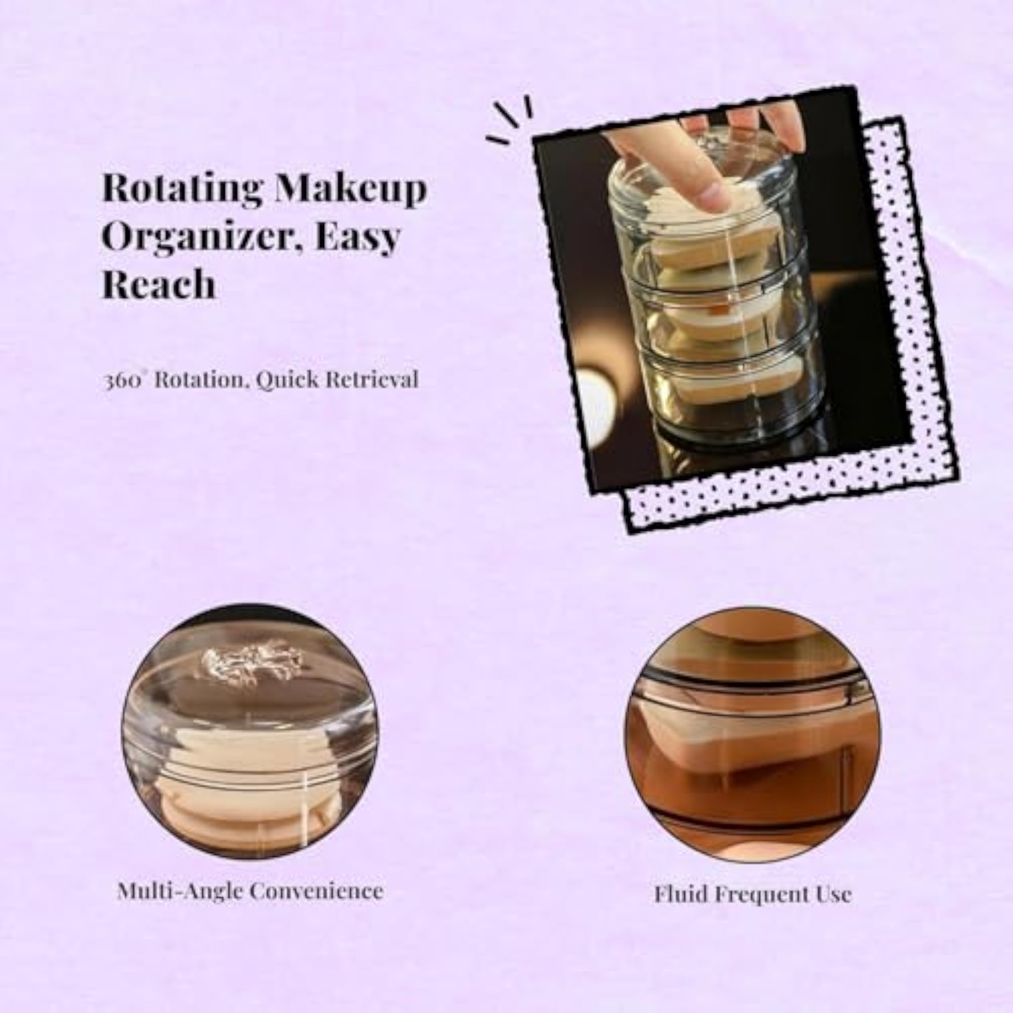 Clear Makeup Sponge Organizer, 360° Rotating Storage Box