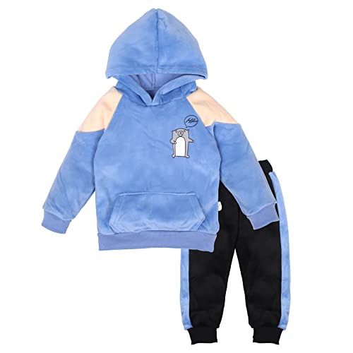 Image of Bold N Elegant Unisex Kids Velvet Fleece Solid Happy Hamster Bear Cartoon Warm Velvet Pullover Sweatshirt Hoodie Tshirt and Pyjama Pant Winter Clothing Set