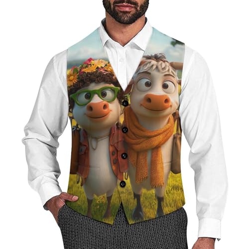 Funny Cows Men's Suit Vests Dress Vest V-Neck Waistcoat Slim Business Formal with Pocket