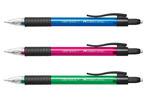 Kit Lapiseira 0.7mm com Grafite, Faber-Castell, Grip Matic Translúcida, SM07GMP, Cores Sortidas