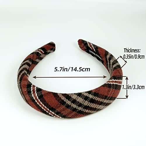 Udebe CHECK-COFFEE+CHRISTMAS RED Wide Check Texture Padded Headbands thumb #2