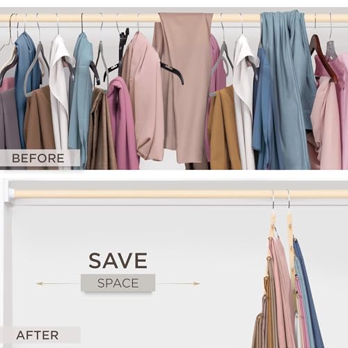 MORALVE Pants Hangers Space Saving - 2 Pack European Beechwood Scarf and Jean Hangers - Closet Organizer and Space Saver Pant Rack, Leggings Hanger, and Scarf Holder with 360° Swivel Hook