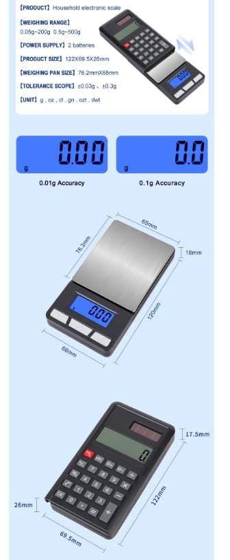 Pocket Scale 500G/ 0.01G Portable Electronic with Calculator Function Digital JewelryScale