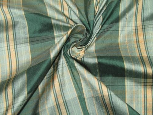 Soie Dupion vert et doré de 137 cm de large, étoffe de luxe pour haute couture