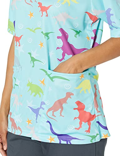 Funny Guy Mugs Scrubs Unisex Dinosaur Print V-Neck Scrub Top, Small