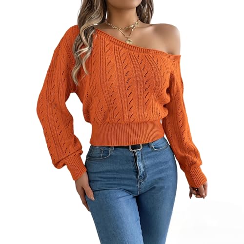 Women's Off-Shoulder Crop Sweater, Long Sleeve, Hollow Transparent Design