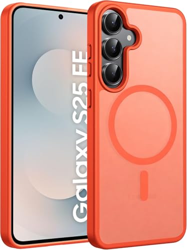 Image of Elzzi Magnetic Guard Case for Samsung Galaxy S25 FE 5G Cover, Compatible with MagSafe Translucent Matte Hard PC + TPU Hybrid Back Cover, Slim Shock-Resistant Anti-Scratch Protective Case (Coral)