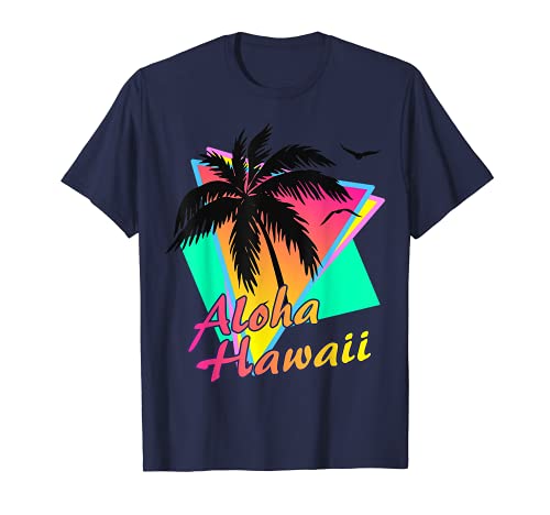 Aloha Verano Palmeras 80s Playa Atardecer Hawaii Camiseta