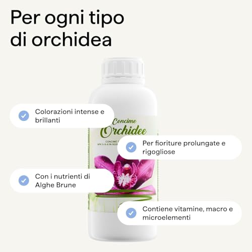Organic Liquid Fertiliser 1000 ml for Orchids – For Rich and Lush Flowering – Measuring Cap – Made in Italy Illica  
Org