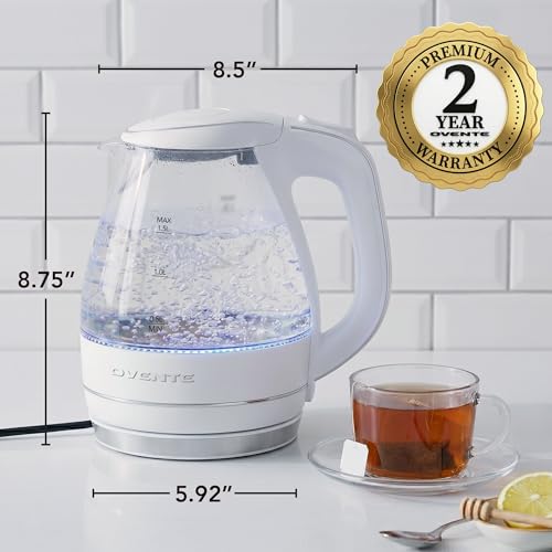 OVENTE 1.5L Glass Electric Kettle Water Boiler, White KG83W - Image 5