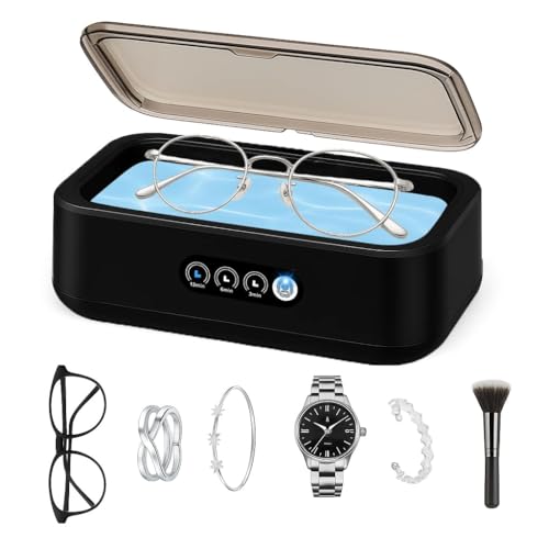 Digital Ultrasonic Jewelry Cleaner, 3 Modes with Digital Timer, Sonic Cleaner Machine for Jewelry, Eyeglasses, Rings,Watch Strap (Black)