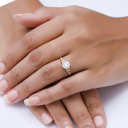 1 Carat Center 6.5MM Round Cut Lab Created Moissanite Bezel Set Vintage Style Engagement Ring for Women In 925 Sterling Silver 10K 14K Solid Gold (VVS1 Clarity 1.00 Cttw)4