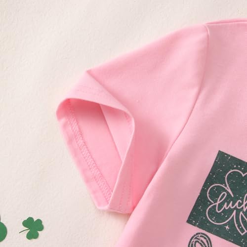 Image of GLIGLITTR Kids St Patricks Day Shirt Girls Bow Shamrock Clover Lucky Graphic T-Shirt Irish Short Sleeve Tee Tops 7-12 Years