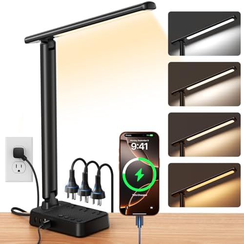 LED Desk Lamp with Power Strip, 3 AC Outlets & 4 USB Ports (2 USB...