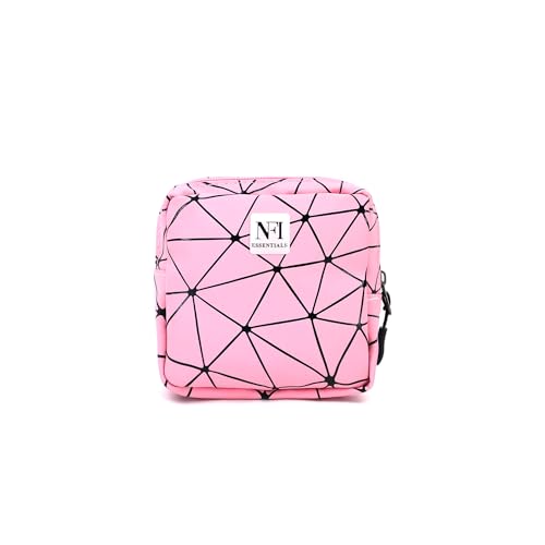 NFI essentials PU Diamond Print Women Portable Makeup Accessories Pouch with Zipper,Pink Geometric Travel Toiletry Organizer Kit