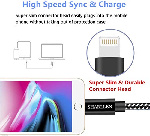 Sharllen 5962939377 Mfi Certified Iphone Cable 5 Pack 3Ft/6Ft/10Ft Sharllen Nylon Braided Fast Usb Charging&Syncing Cord Wire Lightning Charging Cable Compatible Iphone Charger 12/11Pro/Xs/Max/Xr/X/8/7/6/Ipad/Ipod Black thumb #4