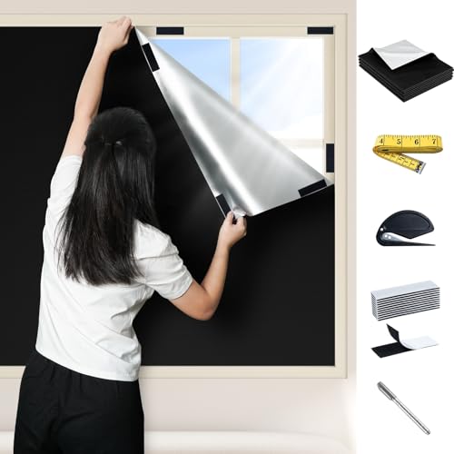 遮光シート 窓断熱シート 紫外線遮断 UVカット 420dオックスフォード 窓ガラス 遮光断熱シート 日除け 目隠し 西日対策 窓 布 カーテン 防水 貼付簡単 浴室 風呂場 寝室 (2M*148cm, DIY完全セット, 1)