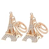 LUOZZY 2Pcs Eiffel Tower Keychains Rhinestone Keyring 3D Cubic Parisr Keychain French Souvenirs for Car Purse Hanbag Bag Decoration, Gold
