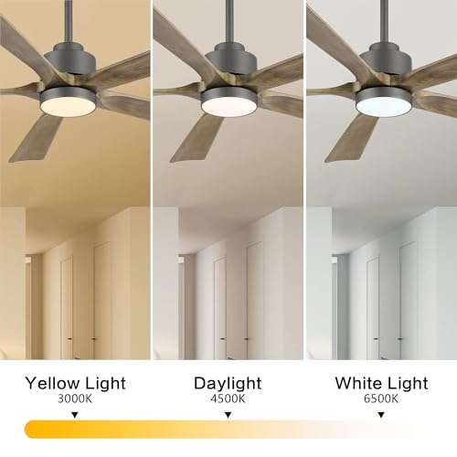 ELEHINSER 60" Modern Ceiling Fan with Light and Remote Control, 5 Solid Wood Blades 6-Speed Noiseless Reversible DC Motor, Ceiling Fan for Kitchen Dinning Living Room, Charcoal Finish with Wood Blades by ELEHINSER - Image 3