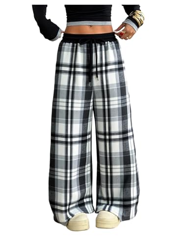 Image of SOLY HUX Women's Plaid Checkered Pants Flannel Pajama Pants with Pockets