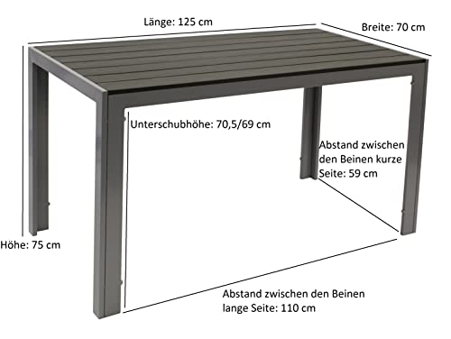 DEGAMO Gartentisch Sorano 70x125cm rechteckig, Gestell Aluminium Silbergrau, Tischplatte Kunstholz in Holzoptik dunkelgrau, wetterfest – Bild 4