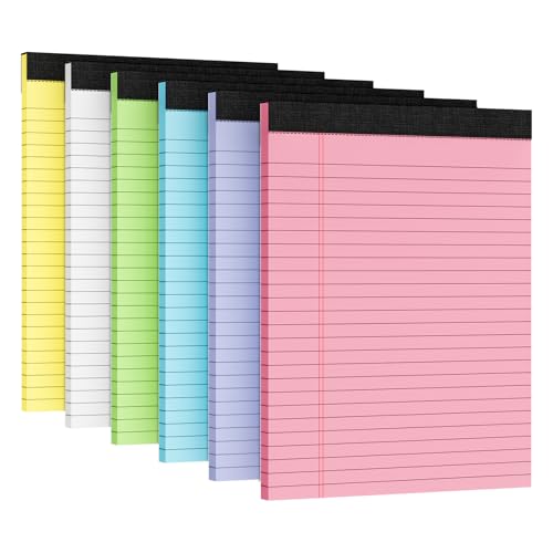 6pcs Legal Pads 8.5 x 11, Notepads 8.5 x 11 Inch, Color Note Pads Clear Print Writing Pads of Paper, Memo Pads , Perforate Legal Notepads Paper , Wide Ruled Lined with Sturdy Back,30 Sheets/Pack