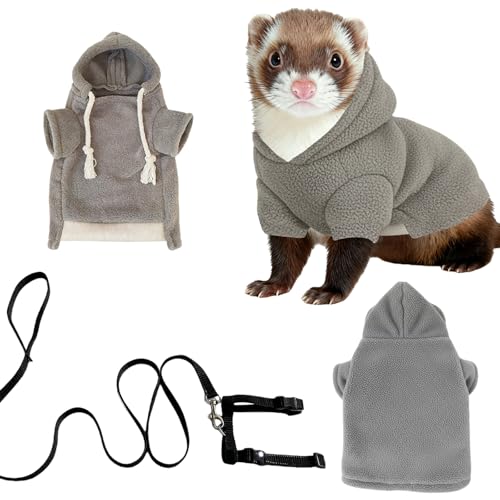 Ferrets Hoodie and Harness Leash Set for Outdoor Activity Fleece Sweatershirt Secure Leash Ensures for Pet Walking Ferrets Harne