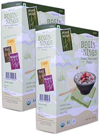 Pristine BEGINNINGS Breakfast Cereals 100% Organic Mixed Millet Flakes 300g - Pack of 2