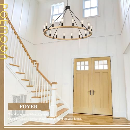 Image of Natural Wooden Wagon Wheel Chandelier 16-Light 43.3 inch Light Fixture
