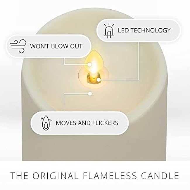 Luminara Realistic Artificial Moving Flame Outdoor Pillar Candle - Moving Flame LED Battery Operated Lights for Outside Christmas, Thanksgiving - Remote Ready - Remote Sold Separately - 3.25 x 5