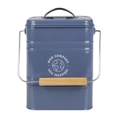 Gimel 536732 - Caja de Compost de Cocina (3,5 L, 16,5 x 24,5 cm, Metal Pintado, 1 Filtro de carbón Incluido para atrapar olores