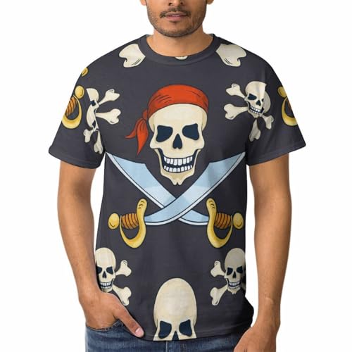 Chemise Tshirt Pirate Squelette Homme Casual en Coton Col Rond