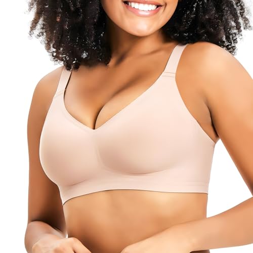 Image of Greoay Bras for Women Wireless Push Up Seamless Wire-Free Bras Full Support T-Shirt Bra V Neck Comfortable Adjustable Bra