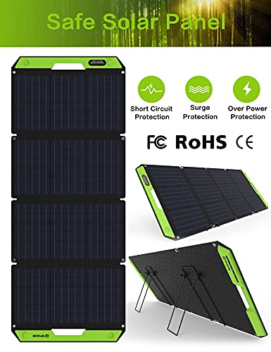 Topsolar 100 Watt Foldable Solar Panel Battery Charger Kit for Portable Generator Power Station Cell Phones 12V Car Boat RV Trailer Battery Charge (Dual 5V USB & 19V DC Output)