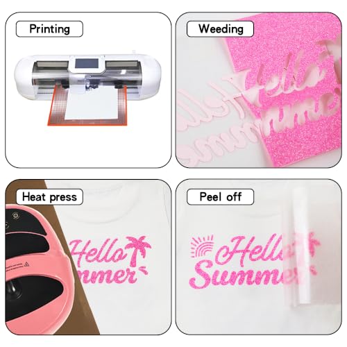 Image of RENLITONG Dark Glitter Pink Iron on Vinyl - 12Inch by 5ft Roll HTV Heat Transfer Vinyl for T-Shirt HTV Rolls for All Cutter Machine - Easy to Cut & Weed for Heat Transfer Design