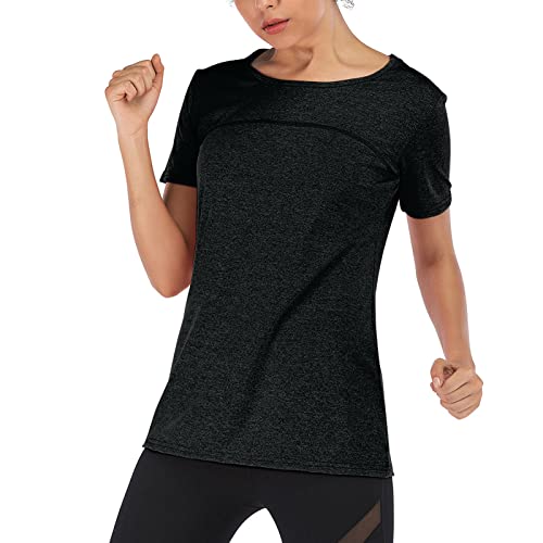 Tempaky Camiseta feminina de ioga de manga curta para treino de corrida de secagem rápida Camisa esp
