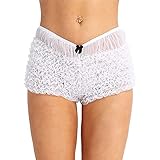 KKmeter Women's Ruffled Bloomers Lace Trim Pettipants Panties Booty Shorts Club Dance Underwear (Whi