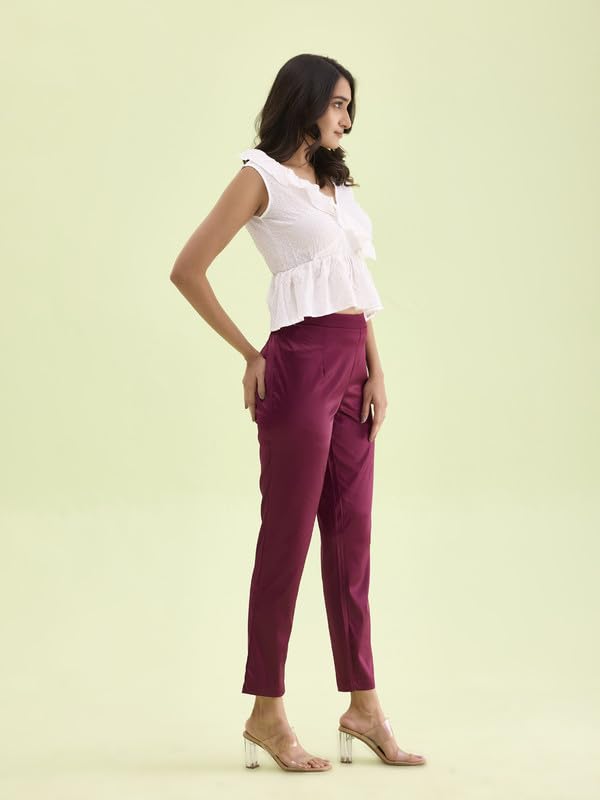 Image of GO COLORS Women Mid Rise Polyester Shiny Pant