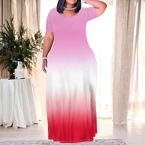 Image of PinkPatty Women's Plus Size Maxi Dresses Short Sleeve Sundress Summer T-Shirt Beach Long Dress with Pockets