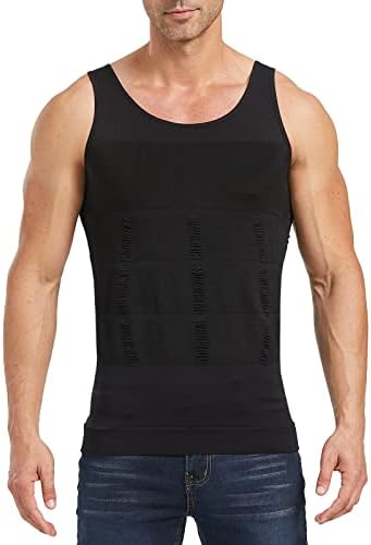 Aptoco Compression Shirts for Men Shapewear Vest Body Shaper Abs Abdomen Slim Elastic Tank Top Undershirt for Hid Men's Gynecomastia (Black, L)