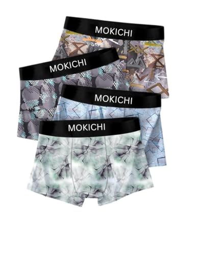 Image of Men's Printed Boxer Briefs Pack of 4 | Soft Stretch Cotton Blend Trunks | Breathable Comfortable Innerwear | Elastic Waistband |