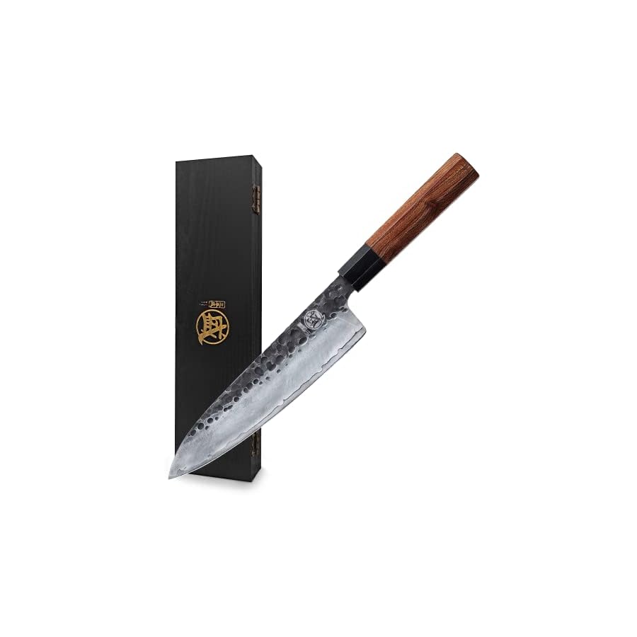MITSUMOTO-SAKARI-8-inch-Japanese-Gyuto-Chef-Knife-Professional-Hand-Forged-Kitchen-Chef-Knife-3-Layers-9CR18MOV-High-Carbon-Meat-Sushi-Knife-Rosewood-Handle-Gift-Box MITSUMOTO SAKARI 8 inch Japanese Gyuto Chef Knife, Professional Hand Forged Kitchen Chef Knife, 3 Layers 9CR18MOV High Carbon Meat Sushi Knife (Rosewood Handle & Sandalwood Box)