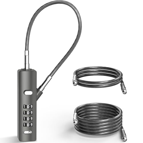 I-Easydww Cable Locks With Combination, 4-Digit Combination Lock With 3 Replaceable Different Lengths Steel Rope, For Cabinets, Wardrobes, Bikes cover