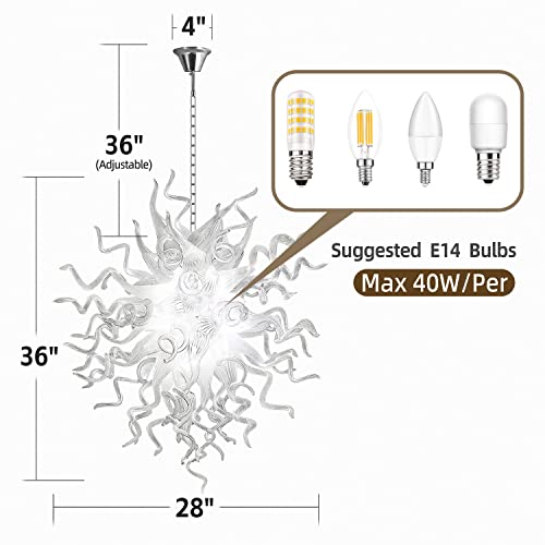 Zonstore Modern Luxury Chandelier, Hand Blown Glass Chandeliers, Ceiling Light Hanging Pendant Chandelier Light Fixture For Staircase, Hotel, Lobby (Customizable Size& Color) #TOP4