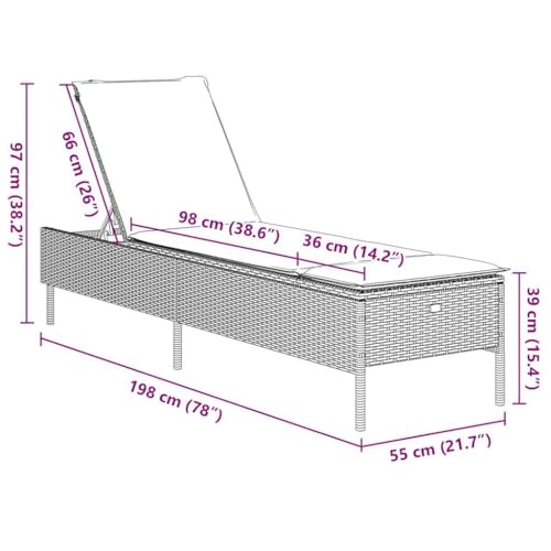 Chaise longue avec coussin amovible réglable et résistante aux intempéries - 3
